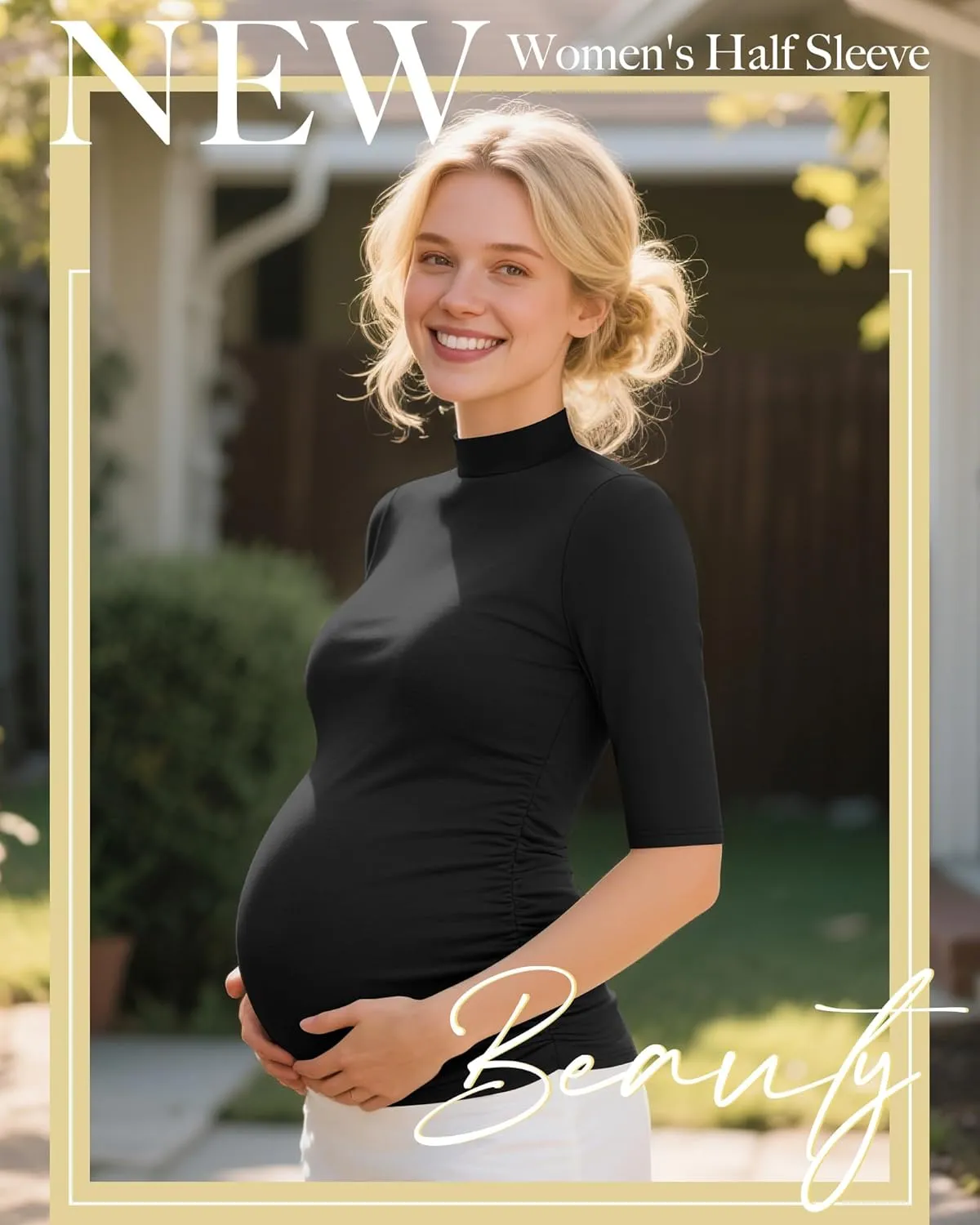 4 Pack Women's Maternity Shirts Half Sleeve Mock Turtleneck Pregnancy Tops Cotton Side Ruched Tees Casual Clothes