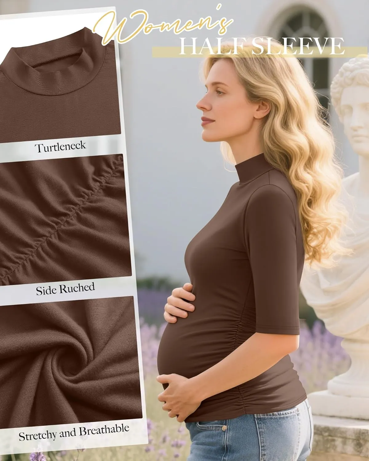 4 Pack Women's Maternity Shirts Half Sleeve Mock Turtleneck Pregnancy Tops Cotton Side Ruched Tees Casual Clothes