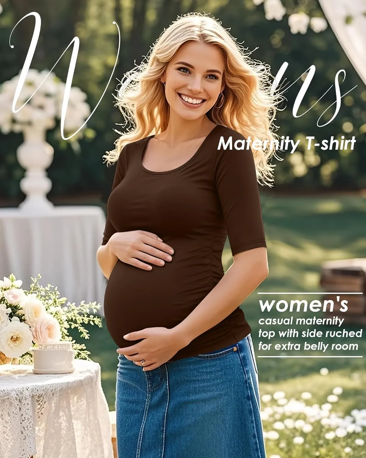 5 Pack Women's Maternity Shirts, Scoop Neck Maternity Top Casual Half Sleeve Tee Side Ruched Pregnancy Clothes