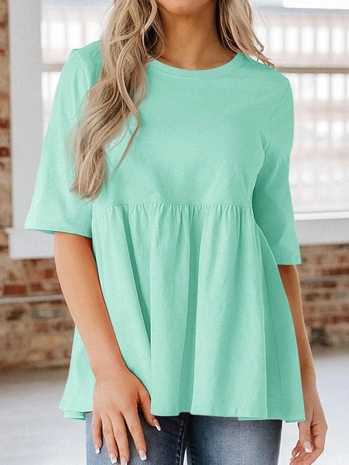 Cicy Bell Women Summer Babydoll Tops Oversized Short Sleeve Peplum Tunic T Shirt Casual Loose Fit Blouse