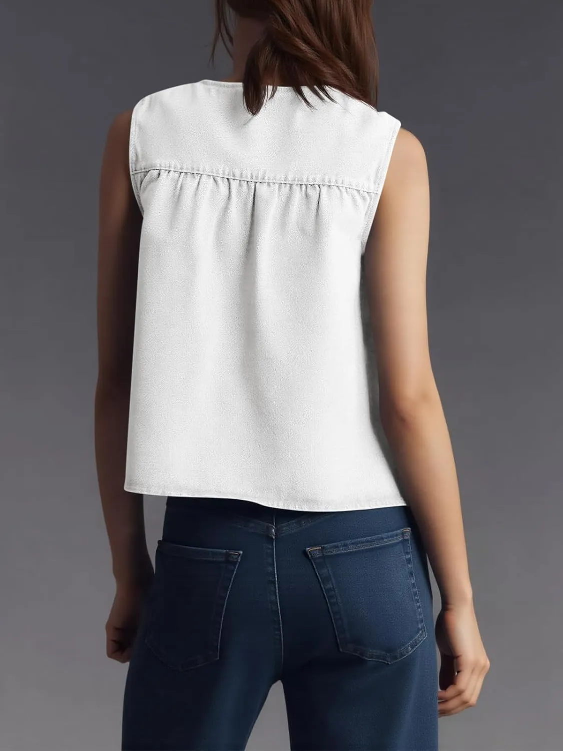 Cicy Bell Womens Babydoll Denim Tank Tops Peplum Swing Flowy Shirred Sleeveless Shirts Loose Fit Going Out Cute Tops