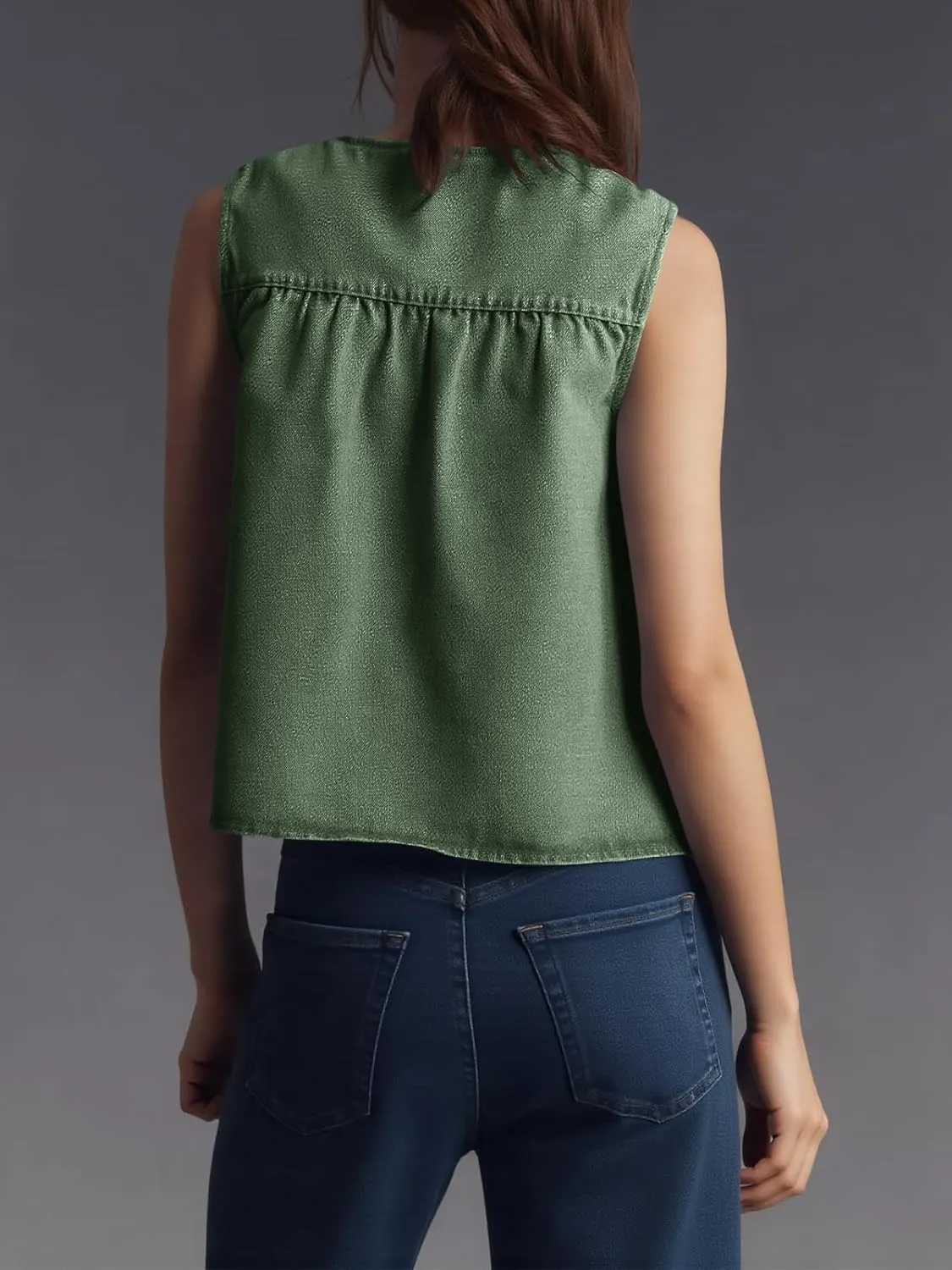 Cicy Bell Womens Babydoll Denim Tank Tops Peplum Swing Flowy Shirred Sleeveless Shirts Loose Fit Going Out Cute Tops