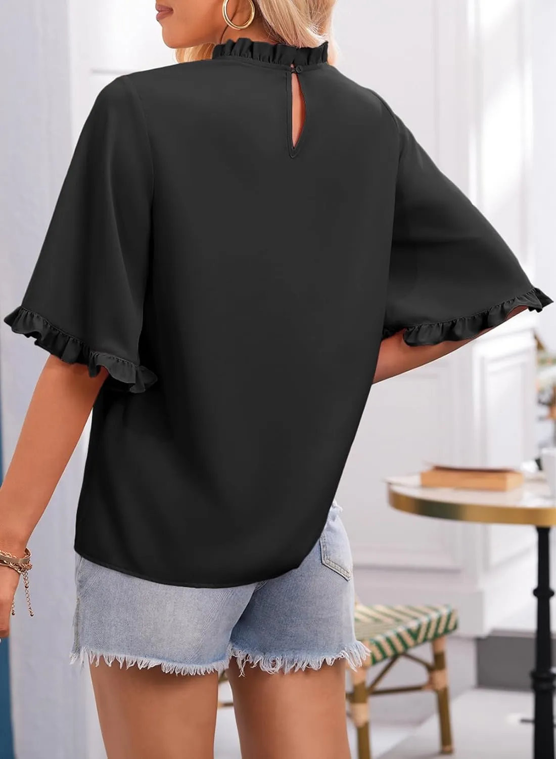 EVALESS Womens Half Sleeve Tops Cute Chiffon Blouses Summer Lightweight Ruffle Sleeeve Shirts Loose Fit Daily Wear 2025