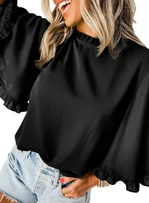 EVALESS Womens Half Sleeve Tops Cute Chiffon Blouses Summer Lightweight Ruffle Sleeeve Shirts Loose Fit Daily Wear 2025