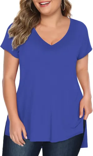 Florboom Women Plus Size Tops Long/Short Sleeve V Neck T Shirts Casual Loose Fit Basic Tee Tshirt