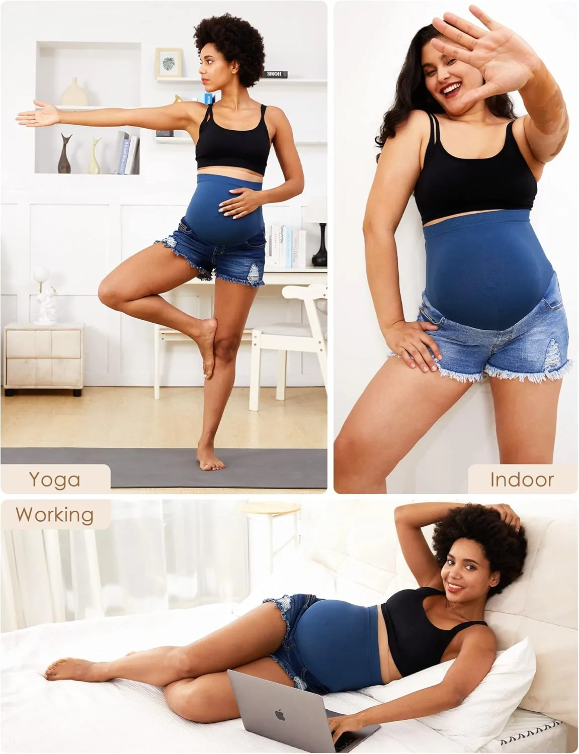 HOFISH Womens Maternity Jeans Shorts Over The Belly Stretchy Comfy Denim Pants Casual Workout Pregnancy Shorts