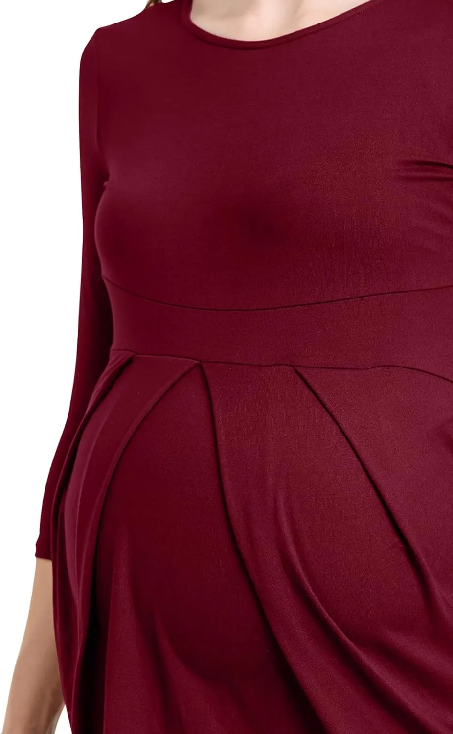 LaClef Women's Round Neck 3/4 Sleeve Front Pleat Peplum Maternity Top