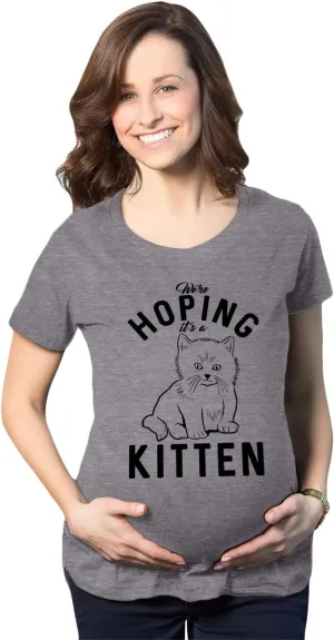 Maternity Hoping It's A Kitten T Shirt Funny Pet Cat Lover Pregnancy Tee