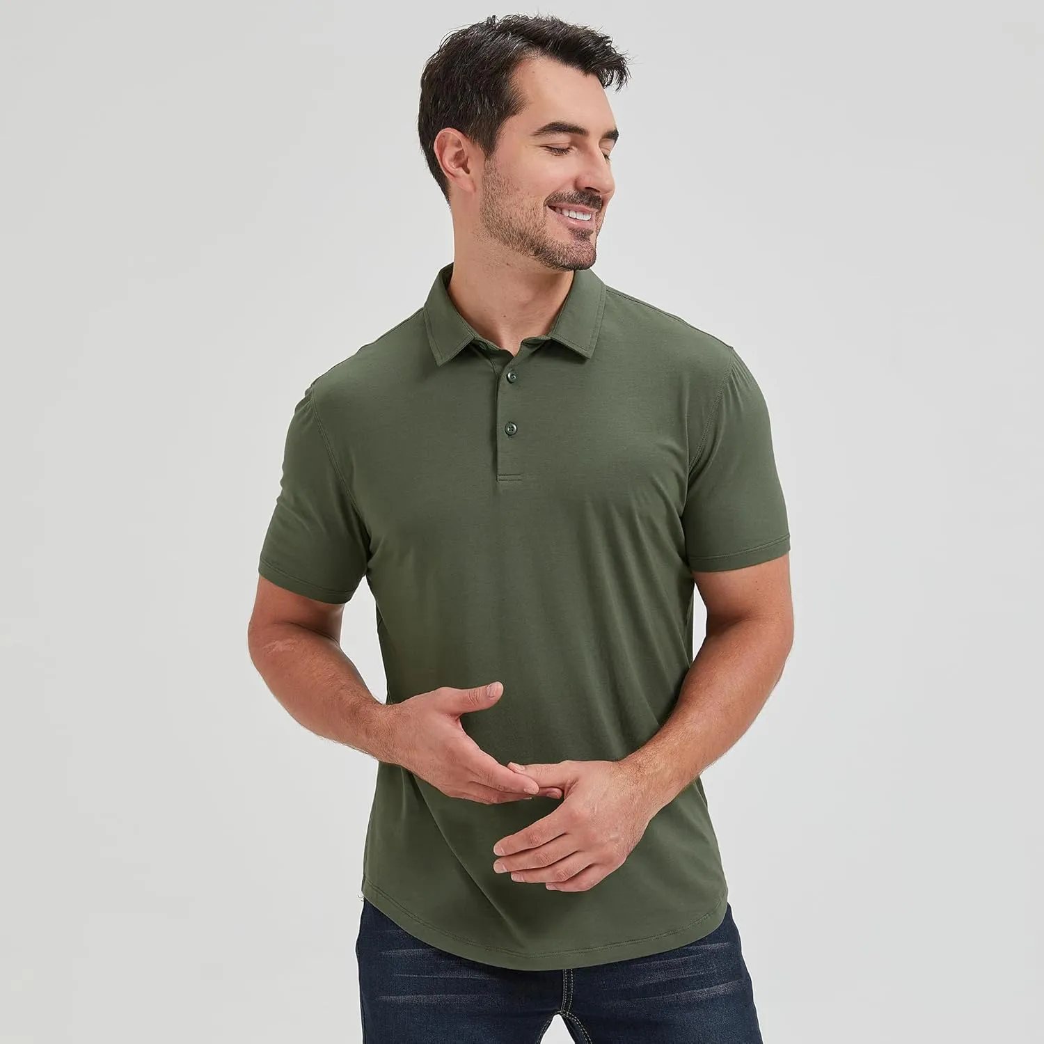 netdraw Mens Lightweight Bamboo Viscose Polo Ultra Soft Curved Hem UPF 50  Casual Collared Golf Shirt