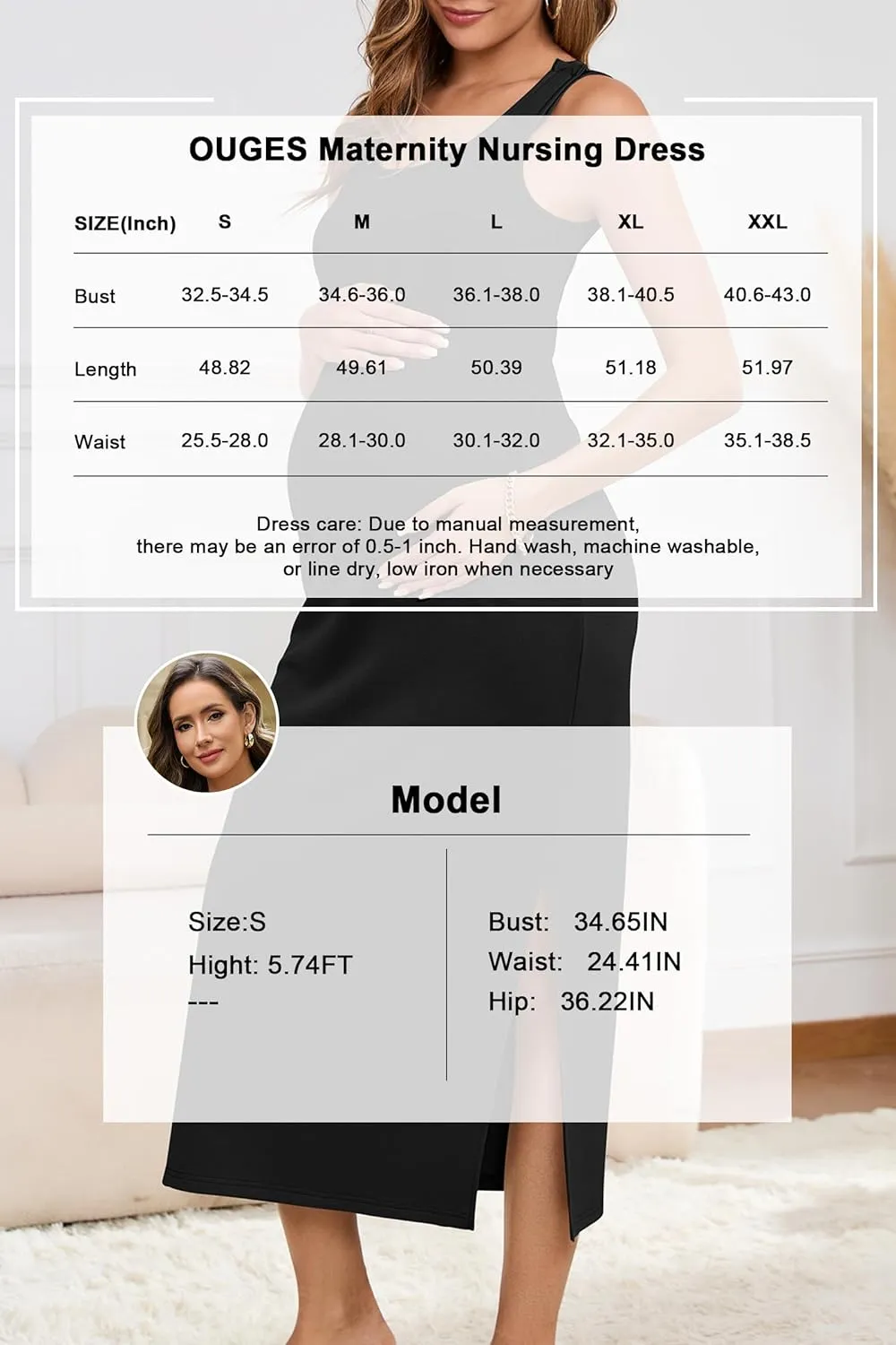 OUGES Womens 2025 Summer Maternity Nursing Dress Split Midi Sleeveless Breastfeeding Dress Scoop Neck Pregnancy Clothes