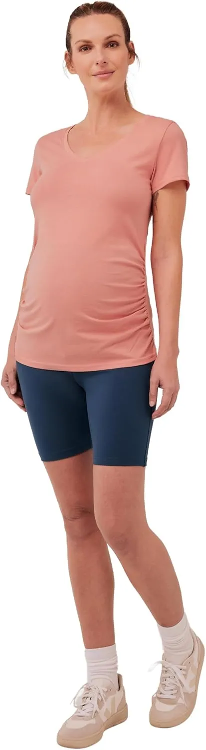 Pact Organic Cotton V-Neck Ruched Maternity Tee Shirts, Soft Pregnancy Top with Stretch