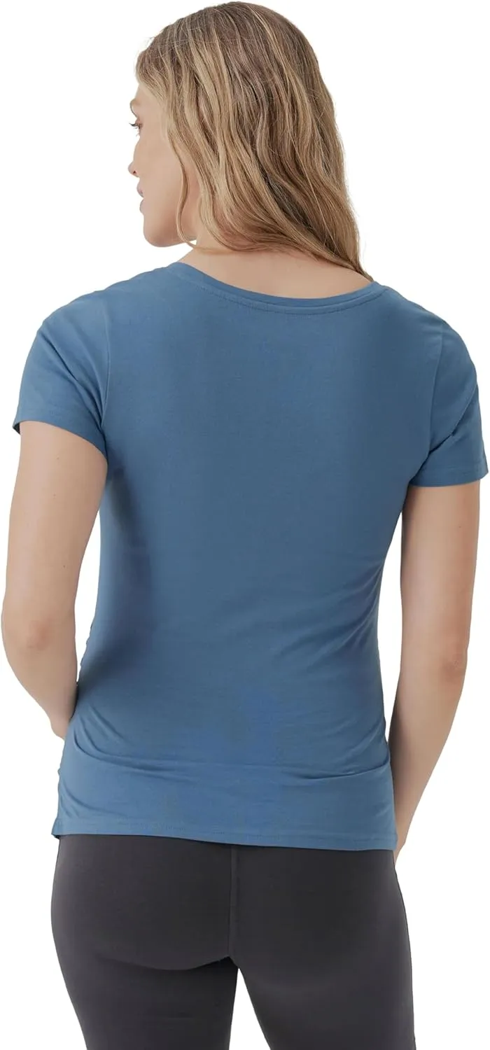 Pact Organic Cotton V-Neck Ruched Maternity Tee Shirts, Soft Pregnancy Top with Stretch