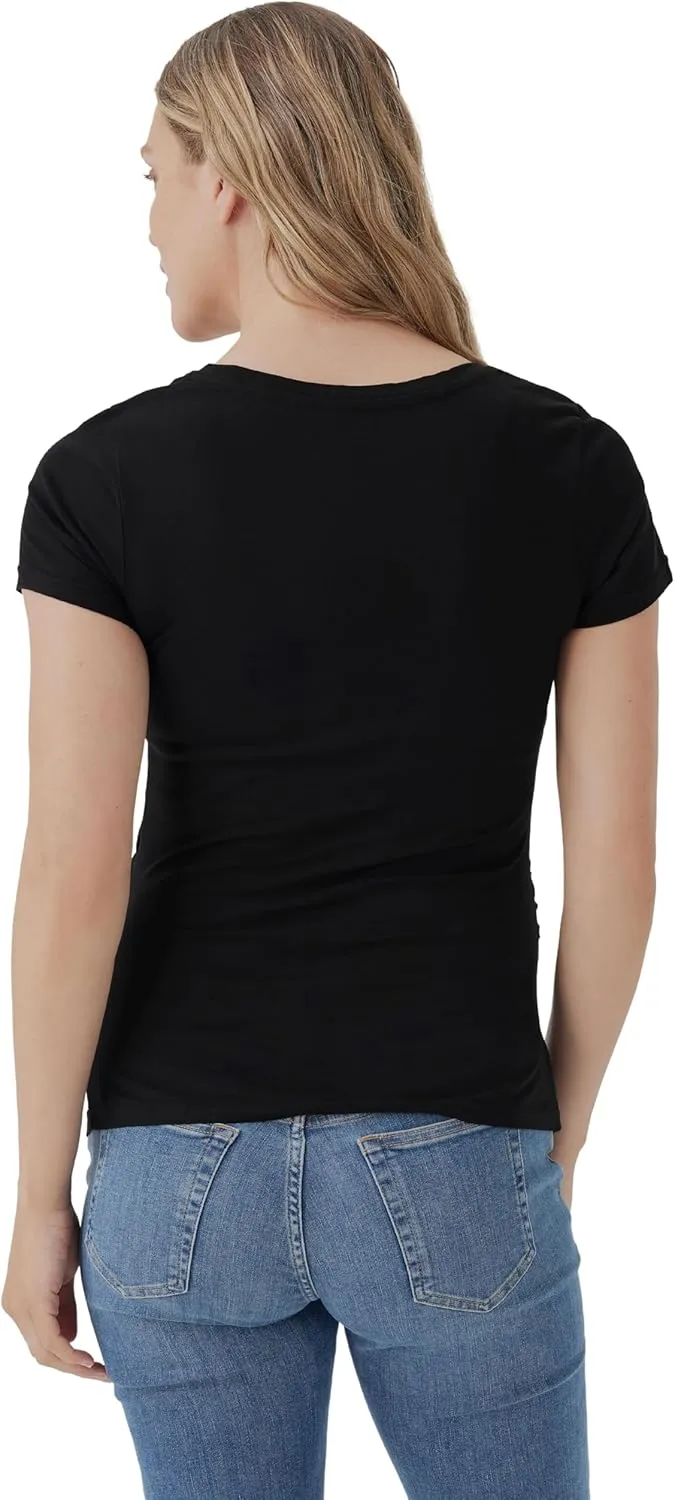 Pact Organic Cotton V-Neck Ruched Maternity Tee Shirts, Soft Pregnancy Top with Stretch