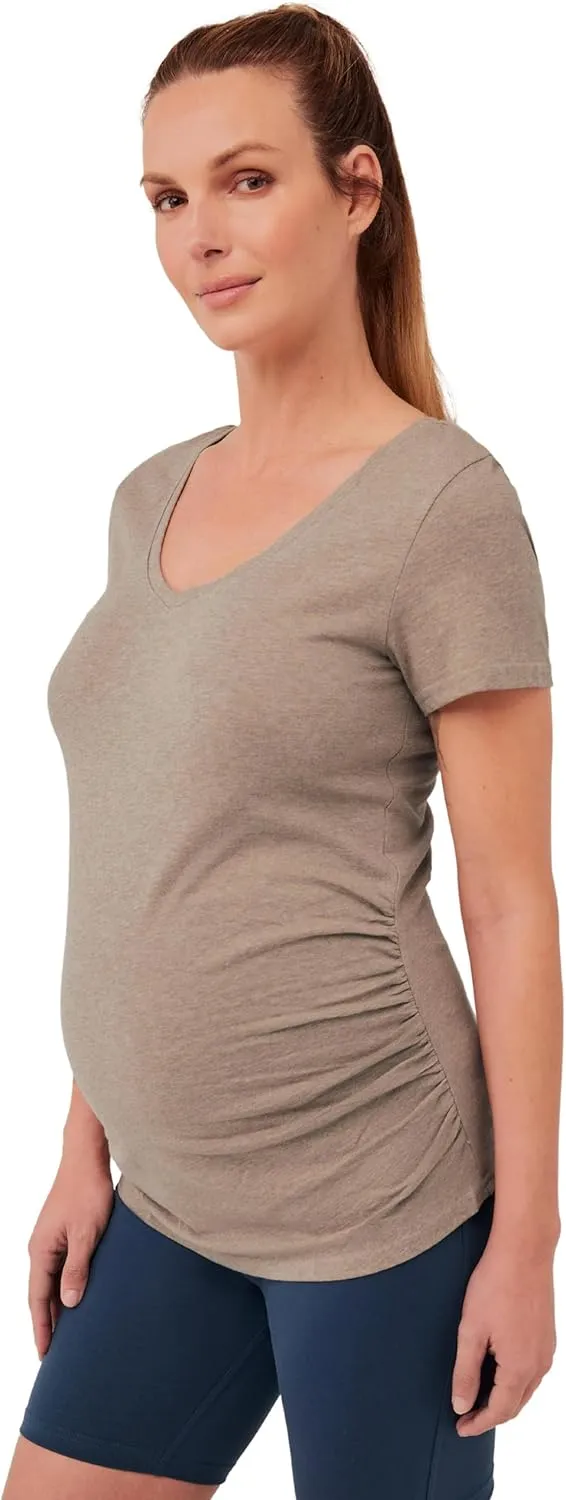 Pact Organic Cotton V-Neck Ruched Maternity Tee Shirts, Soft Pregnancy Top with Stretch