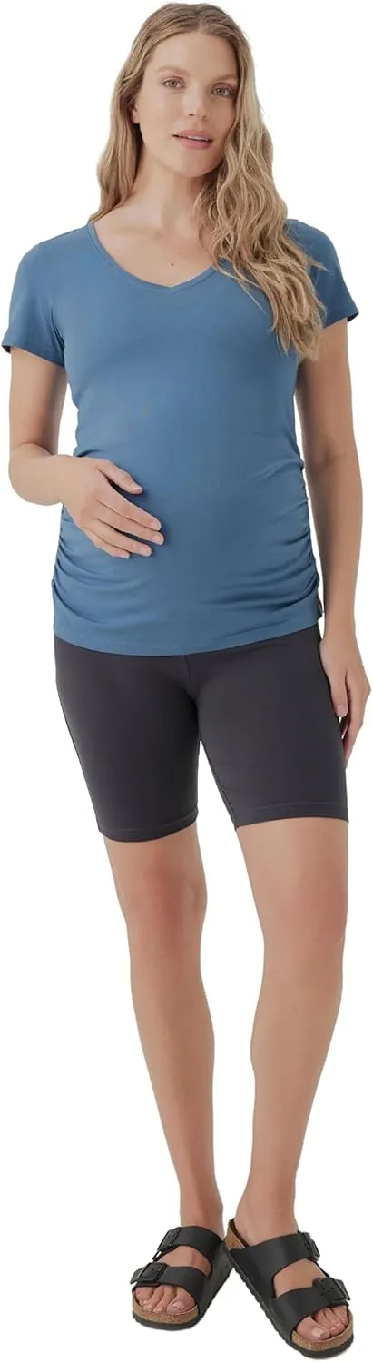 Pact Organic Cotton V-Neck Ruched Maternity Tee Shirts, Soft Pregnancy Top with Stretch