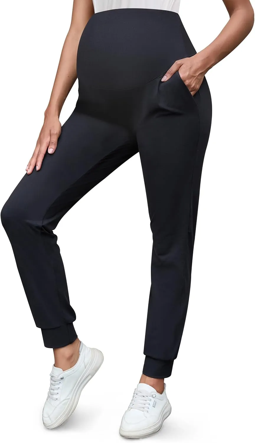 Peauty Buttery Soft Maternity Jogger Pants with Cuffed Tapered Legs, Over The Belly Design for Lounge & Active Wear