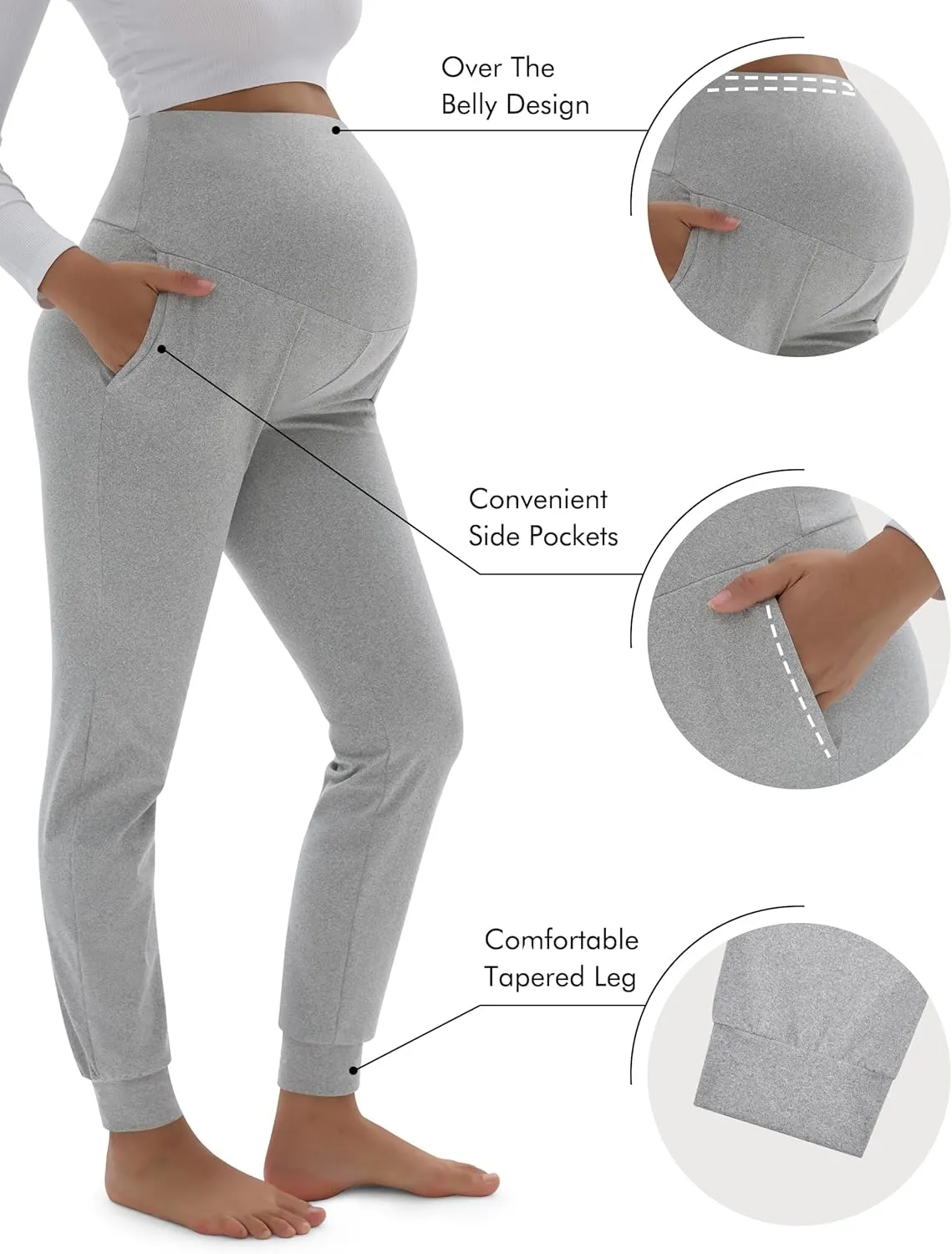 Peauty Buttery Soft Maternity Jogger Pants with Cuffed Tapered Legs, Over The Belly Design for Lounge & Active Wear
