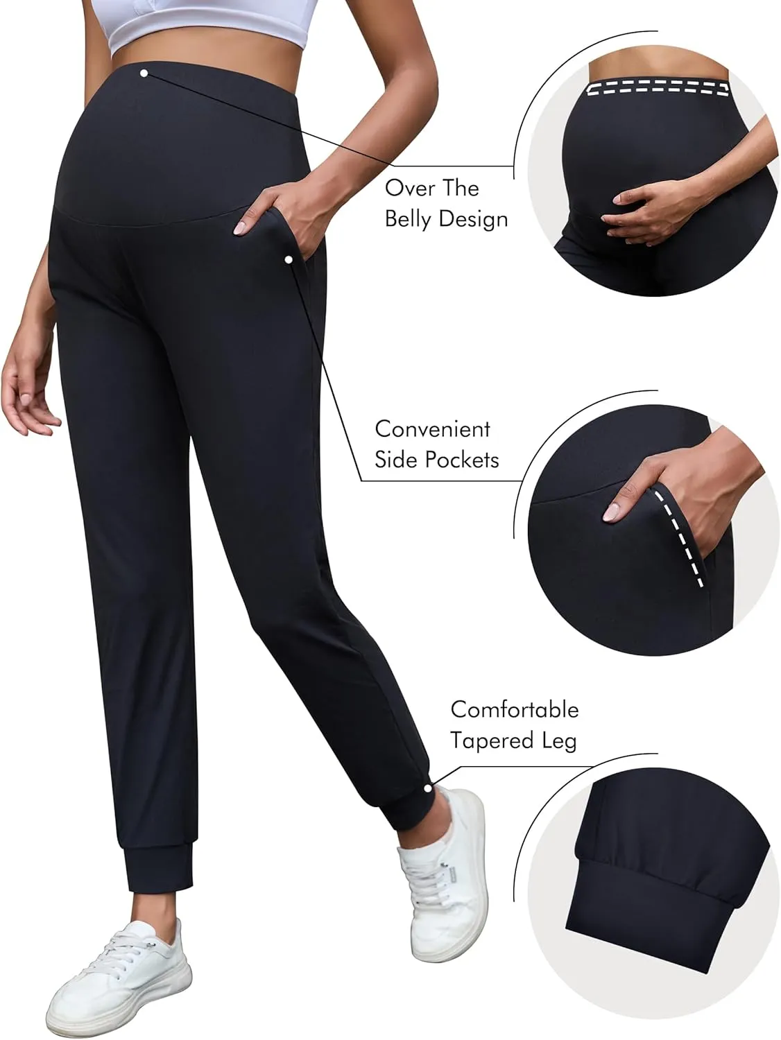 Peauty Buttery Soft Maternity Jogger Pants with Cuffed Tapered Legs, Over The Belly Design for Lounge & Active Wear
