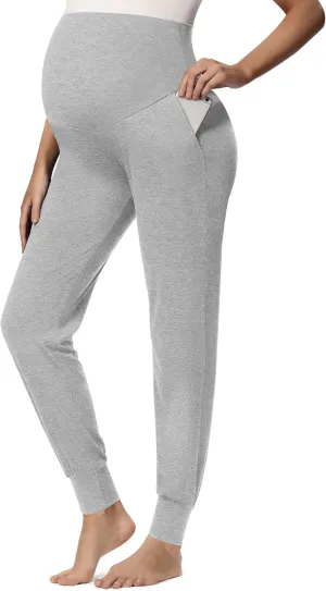 Peauty Buttery Soft Maternity Jogger Pants with Cuffed Tapered Legs, Over The Belly Design for Lounge & Active Wear