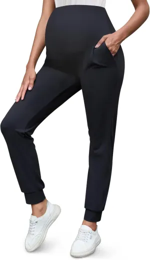 Peauty Buttery Soft Maternity Jogger Pants with Cuffed Tapered Legs, Over The Belly Design for Lounge & Active Wear