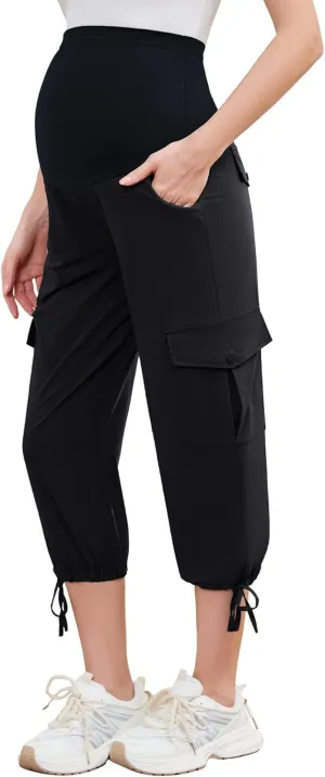 POSHGLAM Women's Maternity Cargo Capris Pants with 4 Pockets Quick-Dry Lightweight Summer Hiking Active Pants