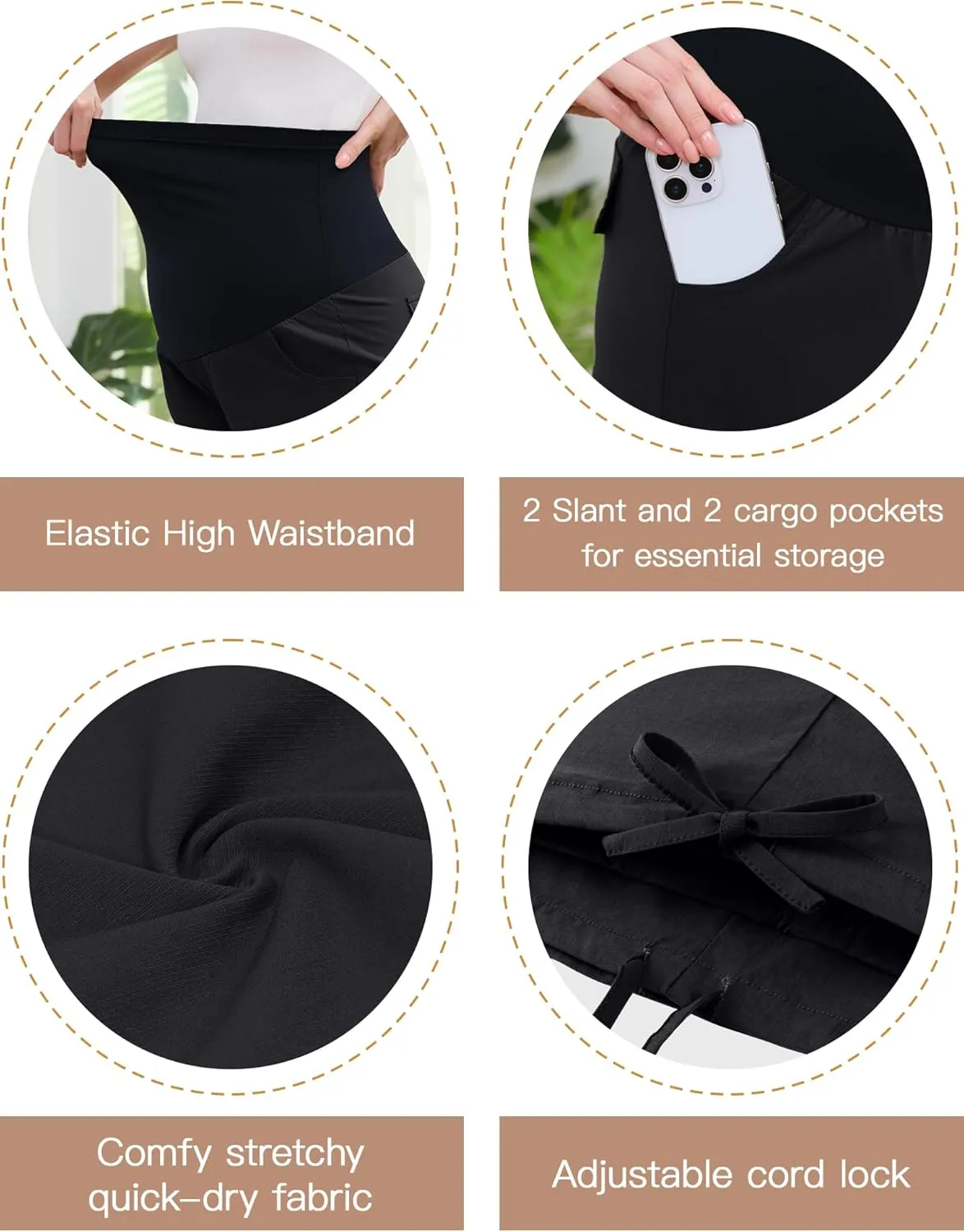 POSHGLAM Women's Maternity Cargo Capris Pants with 4 Pockets Quick-Dry Lightweight Summer Hiking Active Pants