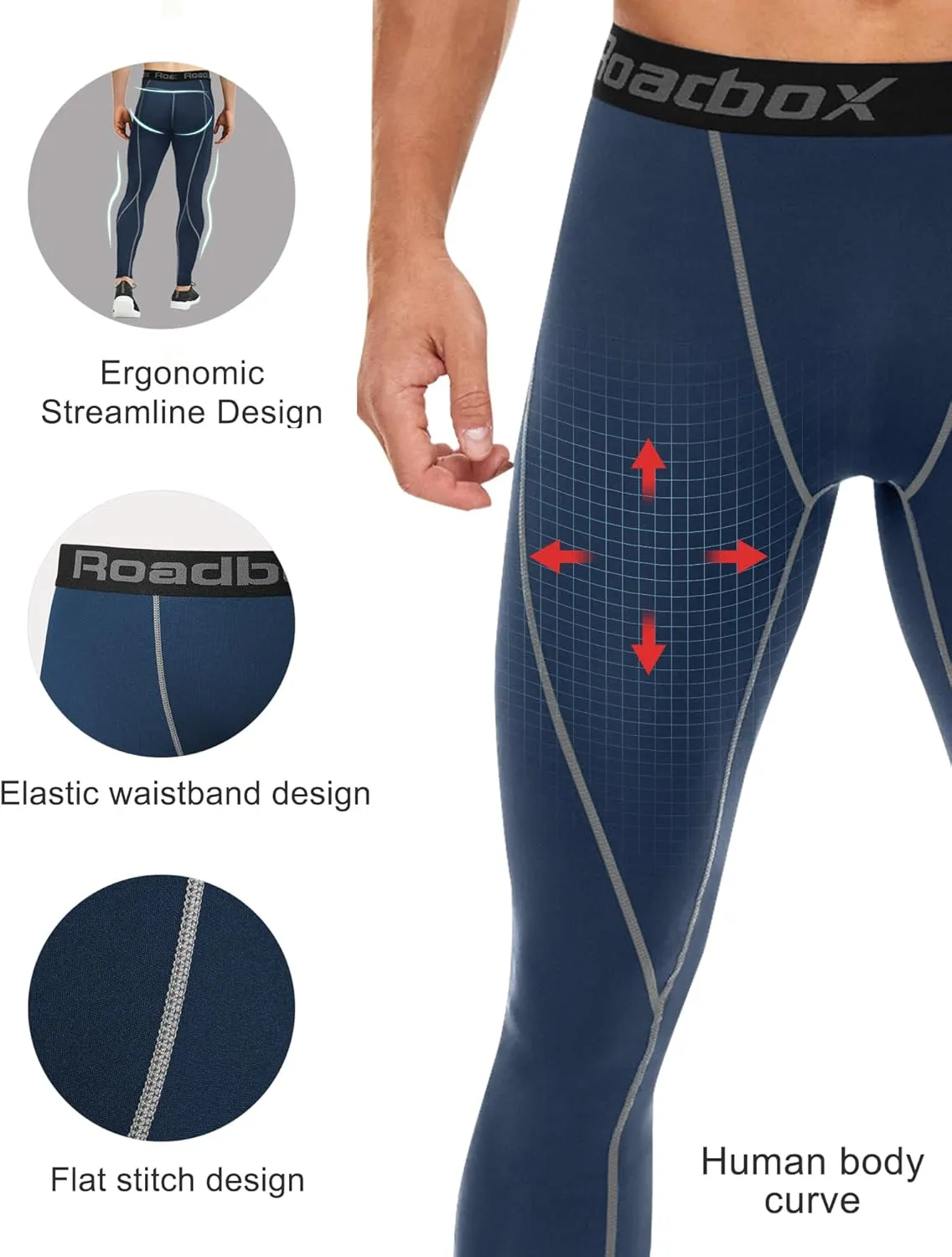 Roadbox 1, 2 or 3 Pack Men's Compression Pants Athletic Base Layer Cycling Tights Leggings for Running Yoga Basketball