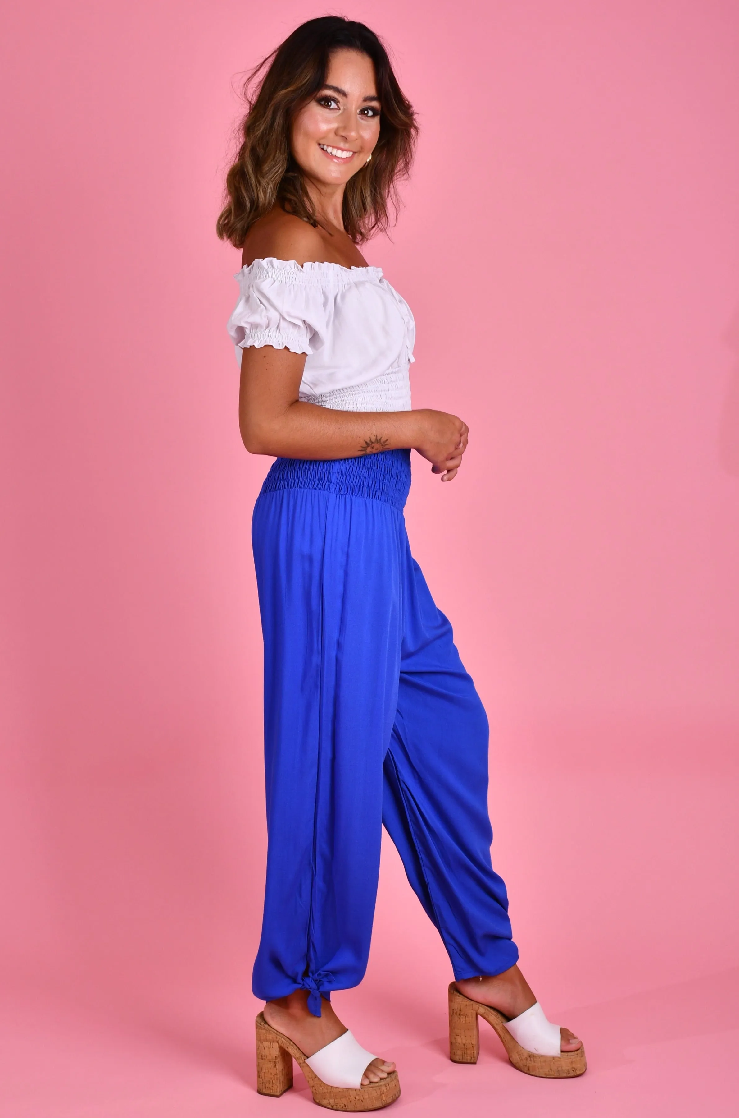 VGLP050 - LONG ROUCHED TIE PANTS - COBALT