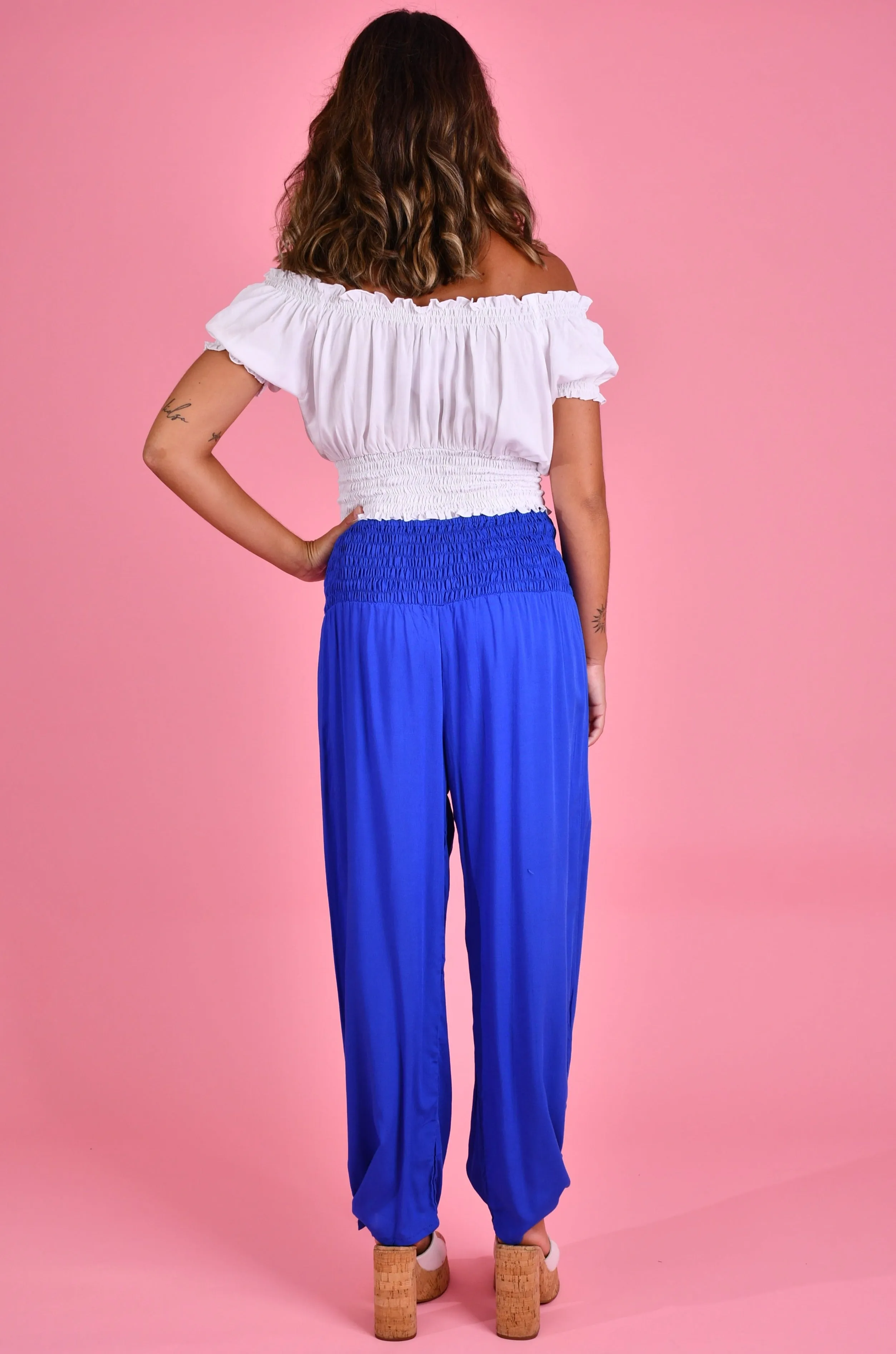 VGLP050 - LONG ROUCHED TIE PANTS - COBALT