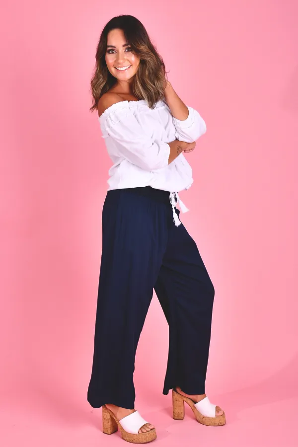 VGLP067 - LONG ROUCHED PANTS - NAVY