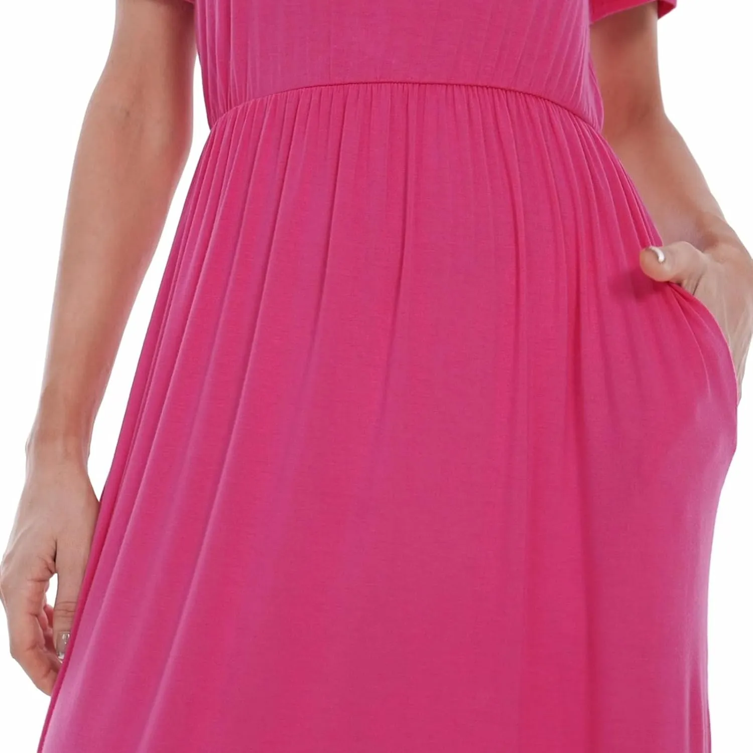 Women 2025 Summer Short Sleeve Long Casual Empire High Waist Maxi Dress with Pockets