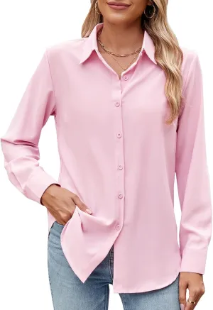 Womens Long Sleeve Button Down Shirt Ultra-Soft Stretch Wrinkle-Free Work Casual Business Office Blouse